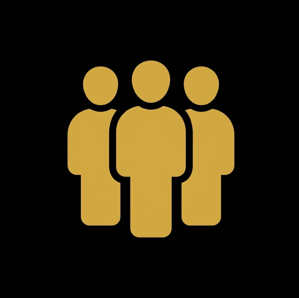 Golden community unity logo design Golden emblem with three abstract human figures inside a circle symbolizing community and togetherness